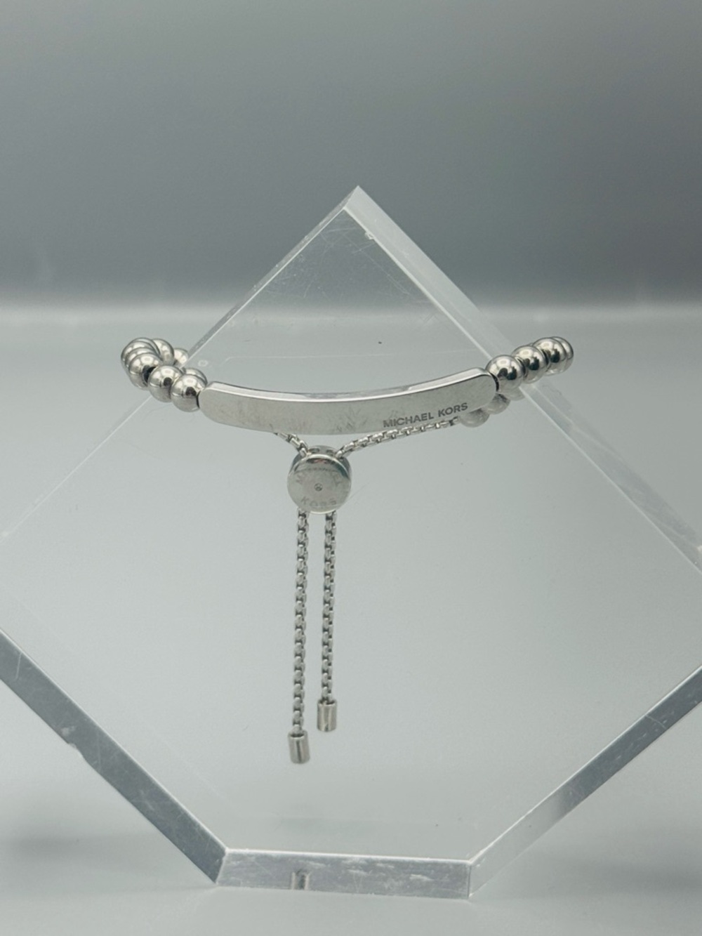 Michael Kors Polished Silver Beaded ID Slider Bracelet